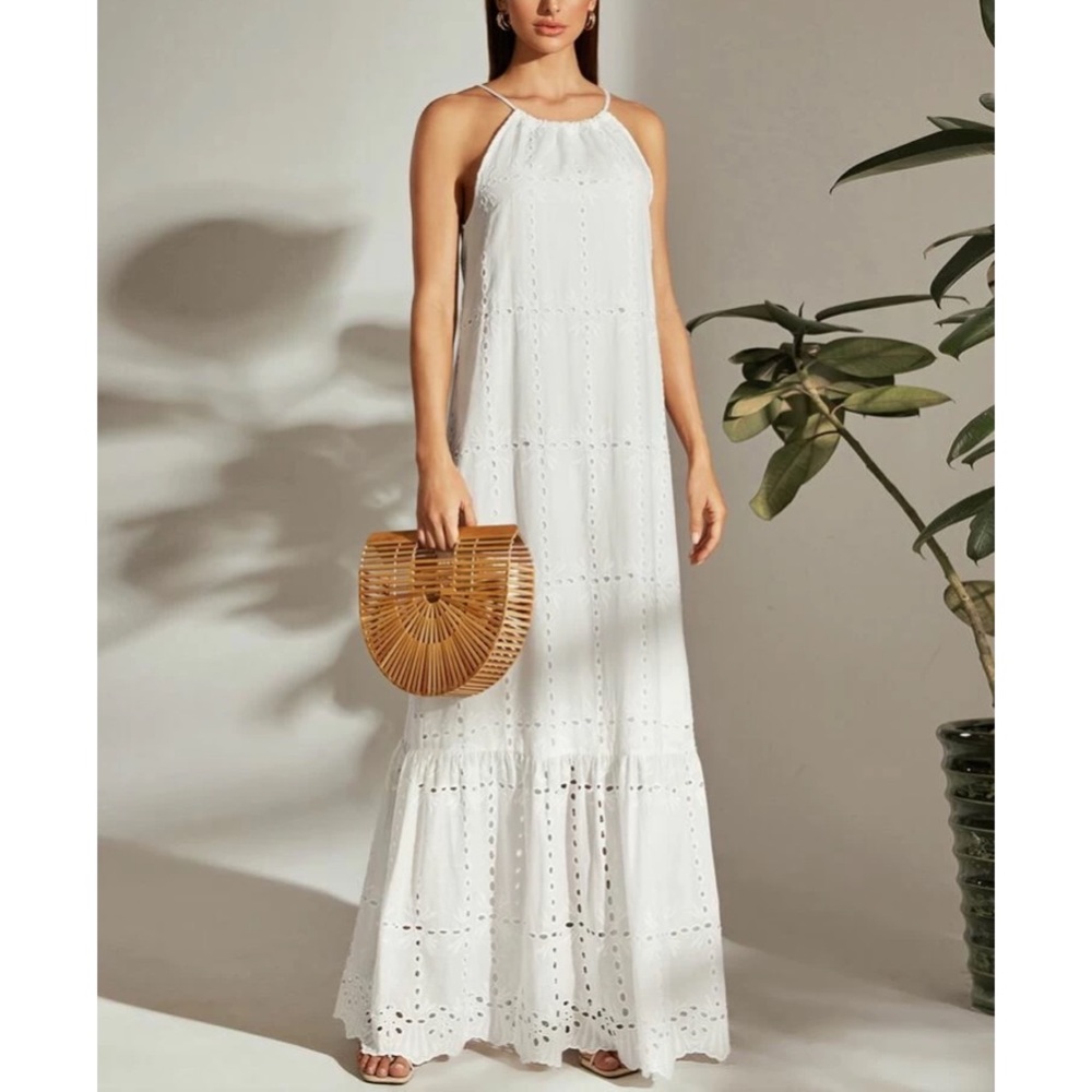 Tie Back Halterneck Ruffle Hem Schiffy Dress